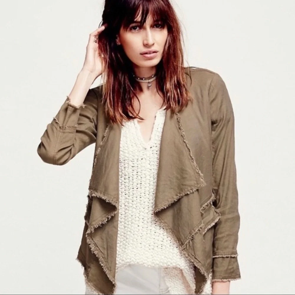 Free‎ People Raw Hem Femme Linen Waterfall Jacket